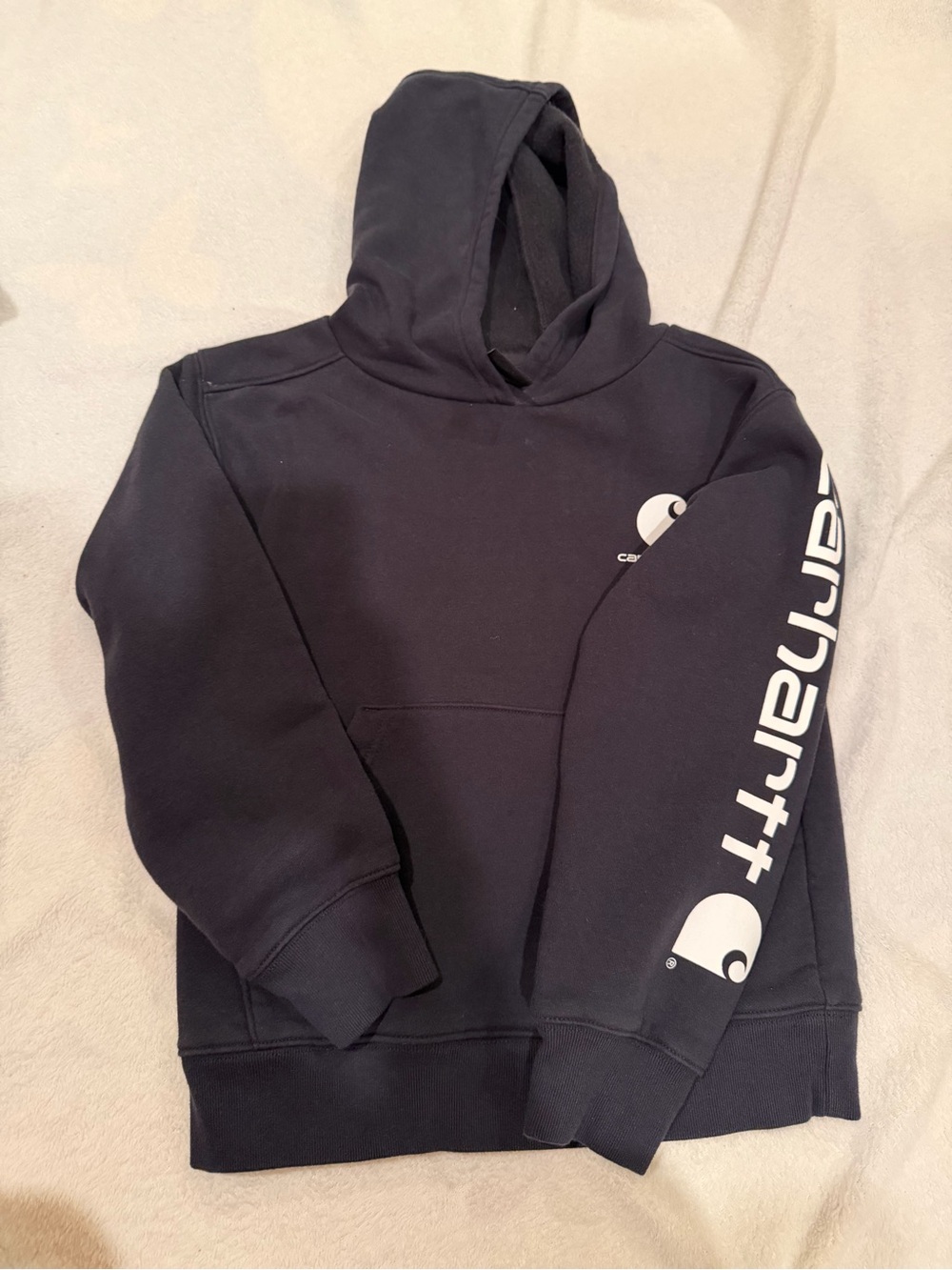 Carhartt Kids Black Hoodie with White Sleeve Logo